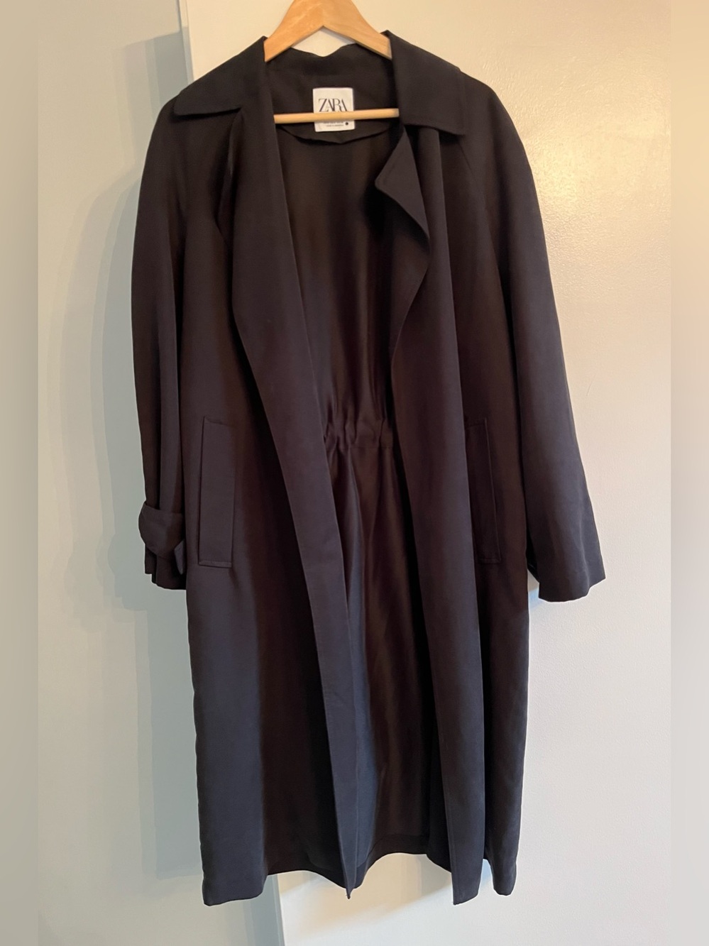 Zara Long Black Trench Coat - Picture 2 of 4